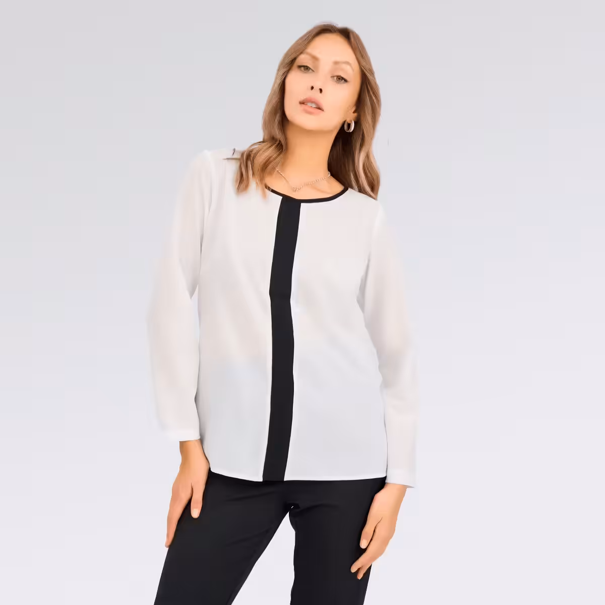 Blusón cuello redondo, uniforme para oficina mujer