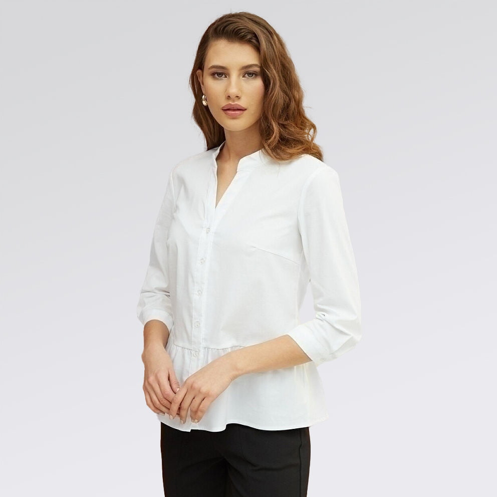 Blusón con cuello nerhu, ideal para su uso como uniforme de oficina